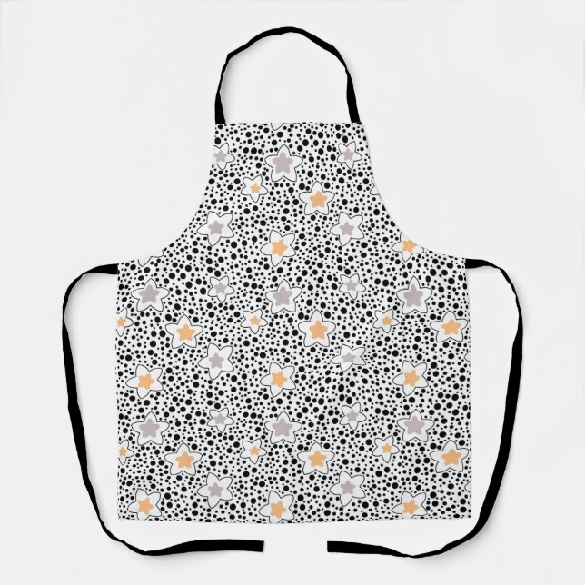 Retro black and white polka dots with stars  apron (Front)