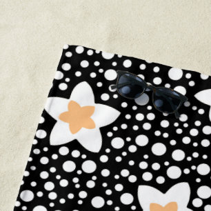 Retro black and white polka dots with stars beach towel