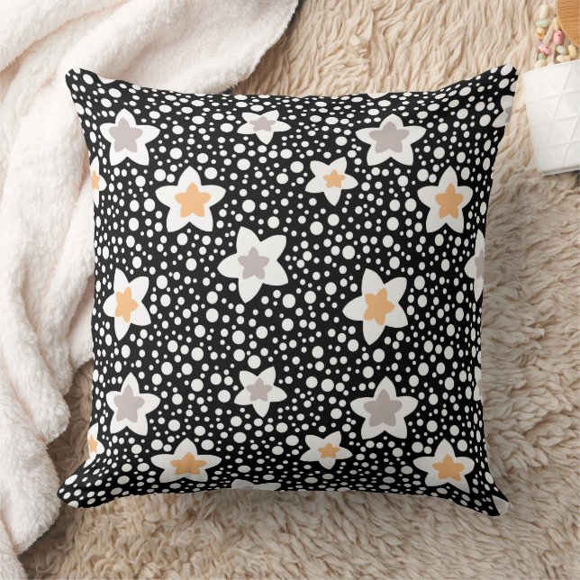 Retro black and white polka dots with stars  cushion (Blanket)
