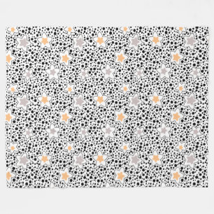 Retro black and white polka dots with stars fleece blanket