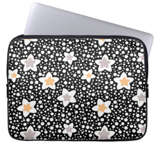 Retro black and white polka dots with stars  laptop sleeve