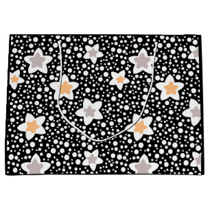 Retro black and white polka dots with stars large gift bag