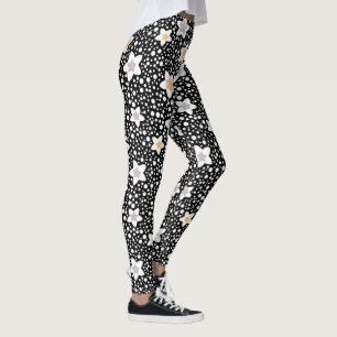 Retro black and white polka dots with stars  leggings
