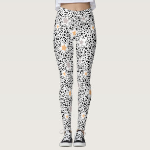 Retro black and white polka dots with stars  leggings