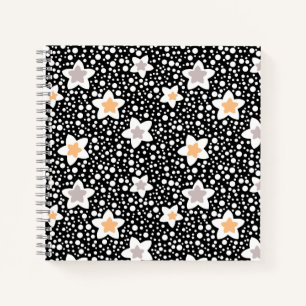 Retro black and white polka dots with stars  notebook