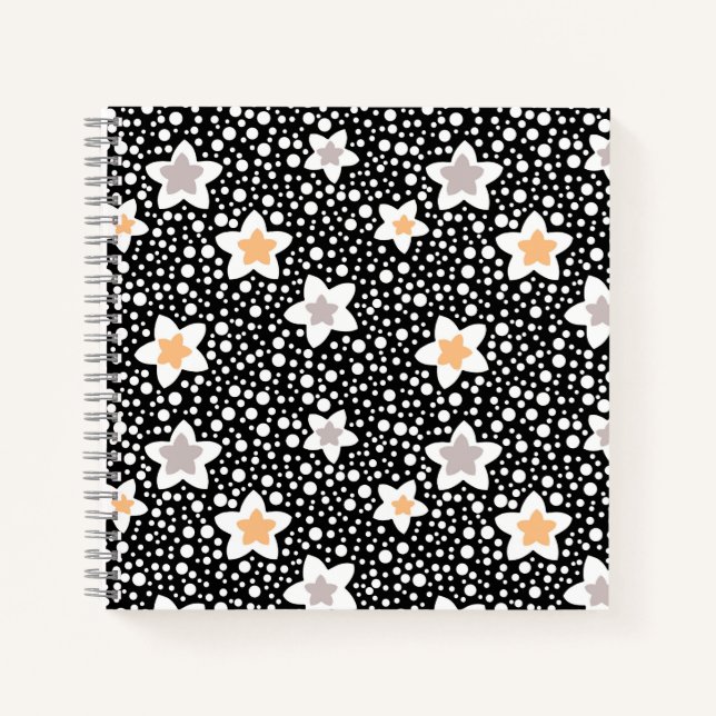 Retro black and white polka dots with stars  notebook (Front)