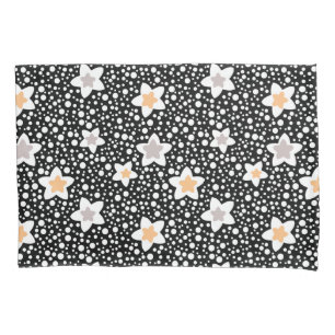 Retro black and white polka dots with stars  pillowcase