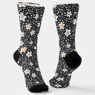 Retro black and white polka dots with stars  socks