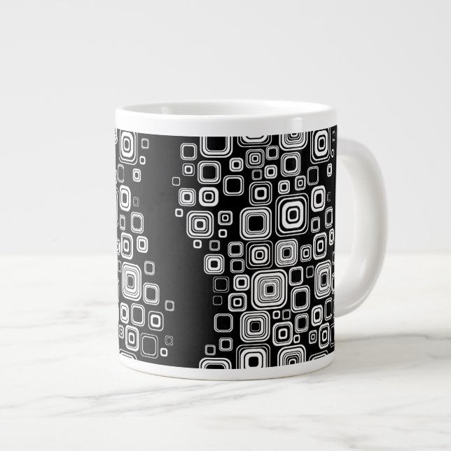 Retro black and white squares large coffee mug (Front Right)