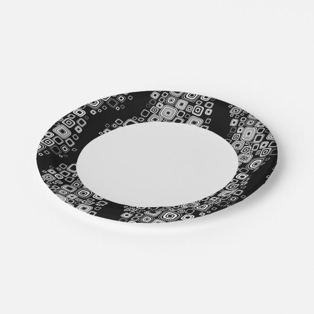 Retro black and white squares paper plate (Angled)