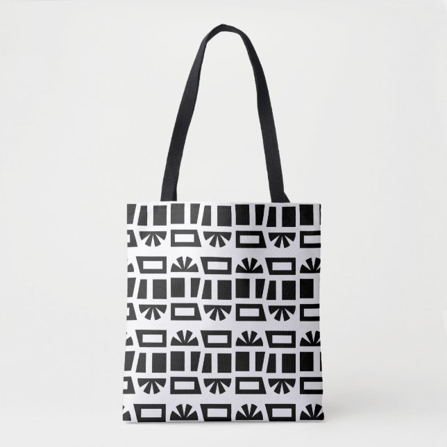 Retro Black and White Sun & Geometric Pattern Tote (Front)