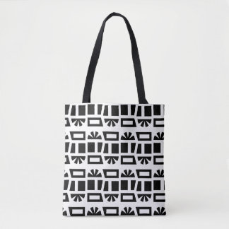 Retro Black and White Sun & Geometric Pattern Tote Bag