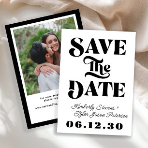 Retro black and white wedding save the date
