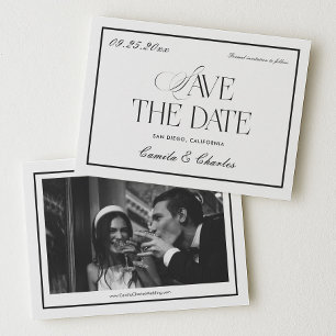 Retro Black and White Wedding Save the date Photo Invitation
