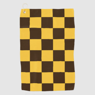 Retro Black and Yellow Chequered Squares Pattern Golf Towel