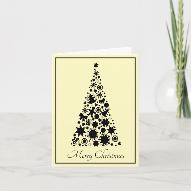 Retro Black and Yellow Christmas Tree Holiday Card (Front)