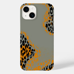 Retro black and yellow leopard print on grey Case-Mate iPhone 14 case