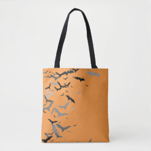 Retro Black Bats pumpkins Girlie Minimal Halloween Tote Bag