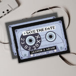 Retro Black Cassette Tape Wedding Save The Date<br><div class="desc">Retro Black Cassette Tape Wedding Save the Date Cards - Groovy Vintage Vibes for Your Special Day. Transport your guests back in time with our unique wedding save-the-date cards featuring a bold black, dark aesthetic, gothic style cassette tape design. Embrace the groovy essence of the seventies, nineties, and sixties, as...</div>