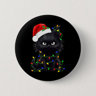 Retro Black Cat Christmas Light Fun Cat Men Women 6 Cm Round Badge