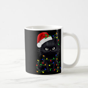 Retro Black Cat Christmas Light Fun Cat Men Women Coffee Mug