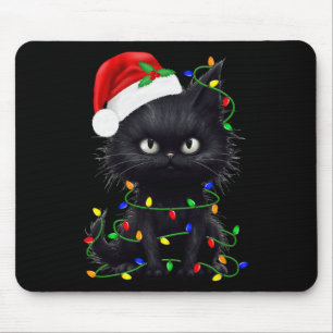 Retro Black Cat Christmas Light Fun Cat Men Women Mouse Mat