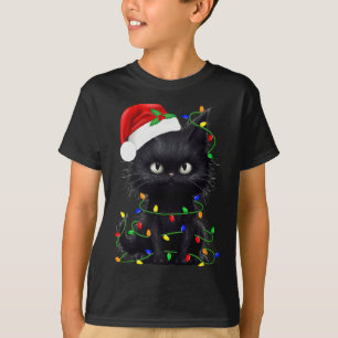 Retro Black Cat Christmas Light Fun Cat Men Women T-Shirt
