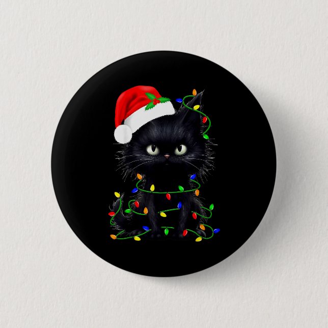 Retro Black Cat Christmas Light Funny Cat Men Wome 6 Cm Round Badge (Front)