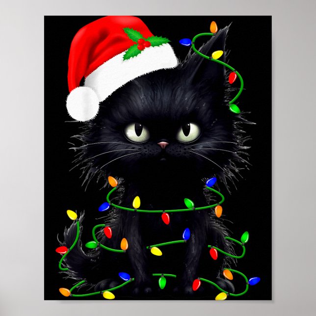Retro Black Cat Christmas Light Funny Cat Men Wome Poster (Front)