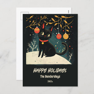 Retro Black Cat Fun Holiday Postcard