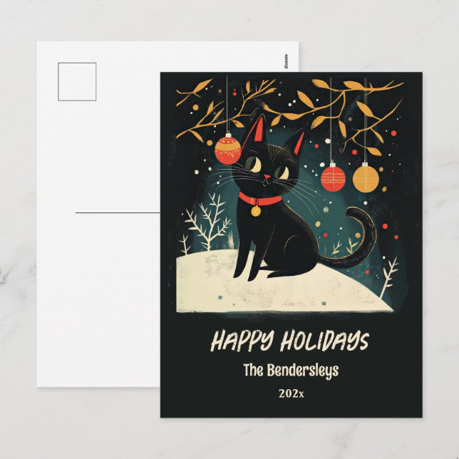 Retro Black Cat Fun Holiday Postcard (Front/Back)