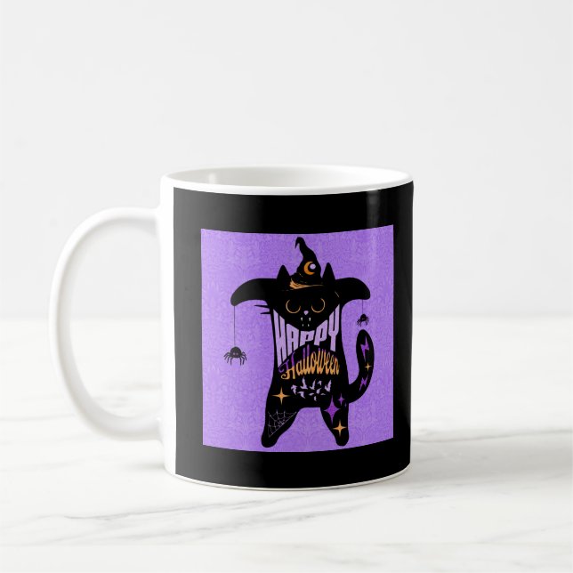 Retro Black Cat Funny Halloween  Coffee Mug (Left)