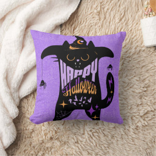 Retro Black Cat Funny Halloween Cushion