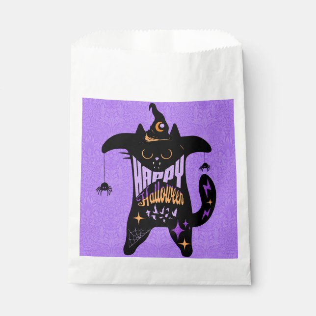Retro Black Cat Funny Halloween Favour Bags (Front)