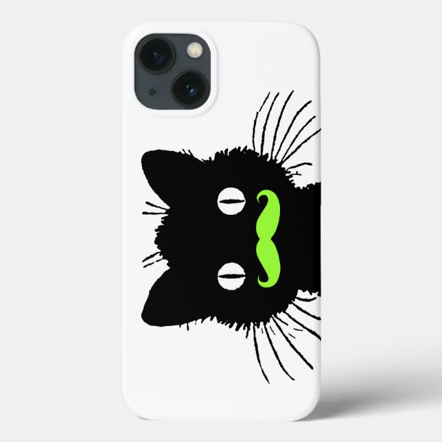 RETRO BLACK CAT FUNNY LIME GREEN MUSTACHE Case-Mate iPhone CASE (Back)
