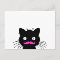 RETRO BLACK CAT FUNNY PINK MUSTACHE