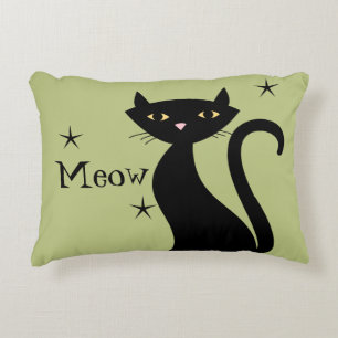 Retro Black Cat green Decorative Cushion