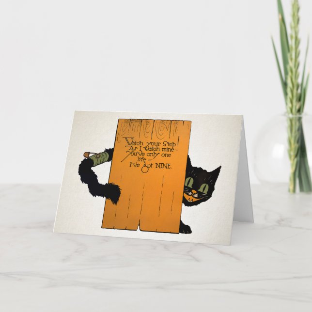 Retro Black Cat Halloween Card (Front)