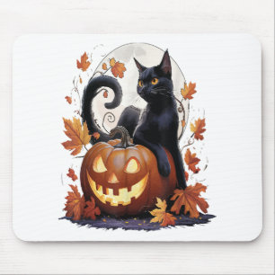 Retro Black Cat Halloween Moon Costume Scary But C Mouse Mat
