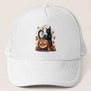 Retro Black Cat Halloween Moon Costume Scary But C Trucker Hat