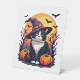 Retro Black Cat Halloween Pumpkin Costume For Men  Pedestal Sign