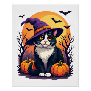 Retro Black Cat Halloween Pumpkin Costume For Men Poster