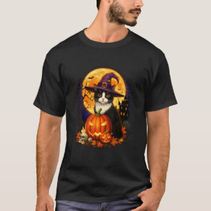 Retro Black Cat Halloween Pumpkin Costume for Men  T-Shirt