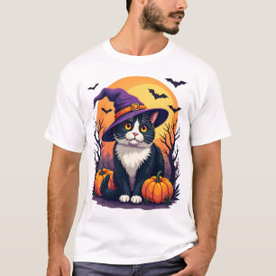 Retro Black Cat Halloween Pumpkin Costume For Men T-Shirt