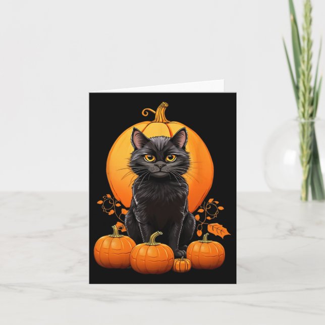 Retro Black Cat Halloween Pumpkin Costume For Wome Card (Front)