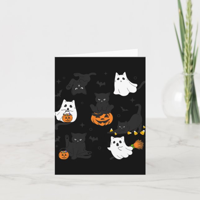 Retro Black Cat Halloween Pumpkin Costume For Wome Card (Front)