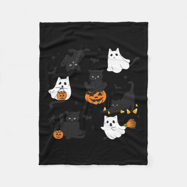 Retro Black Cat Halloween Pumpkin Costume For Wome Fleece Blanket (Front)