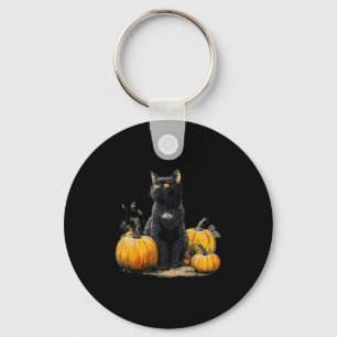 Retro Black Cat Halloween Pumpkin Costume For Wome Key Ring