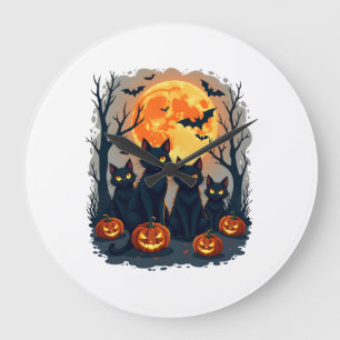 Retro Black Cat Halloween Pumpkin Costume For Wome Large Clock