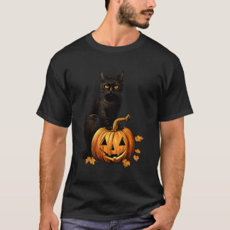 Retro Black Cat Halloween Pumpkin Costume For Wome T-Shirt